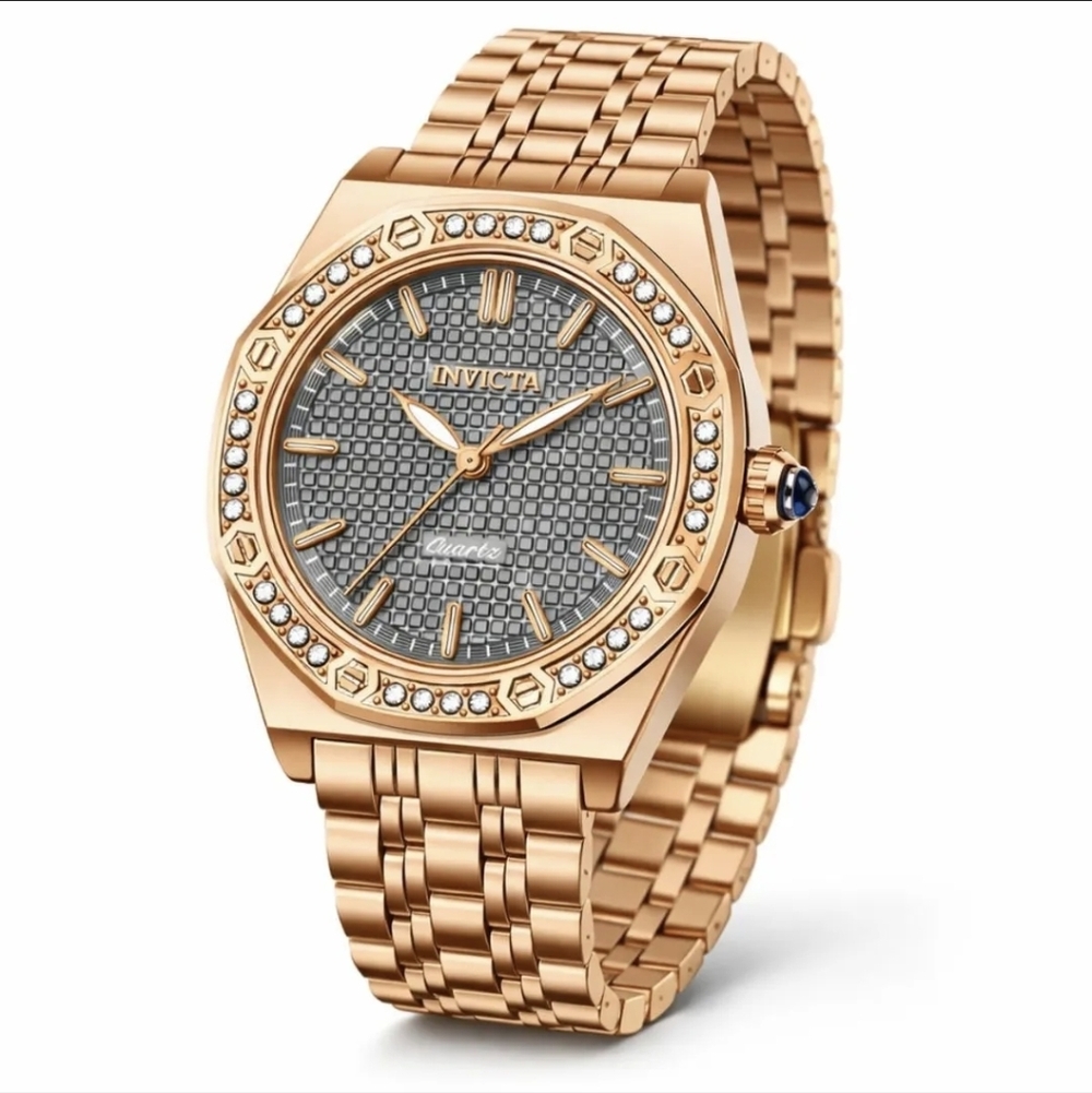 Invicta Gold Watch with Textured Gray Face